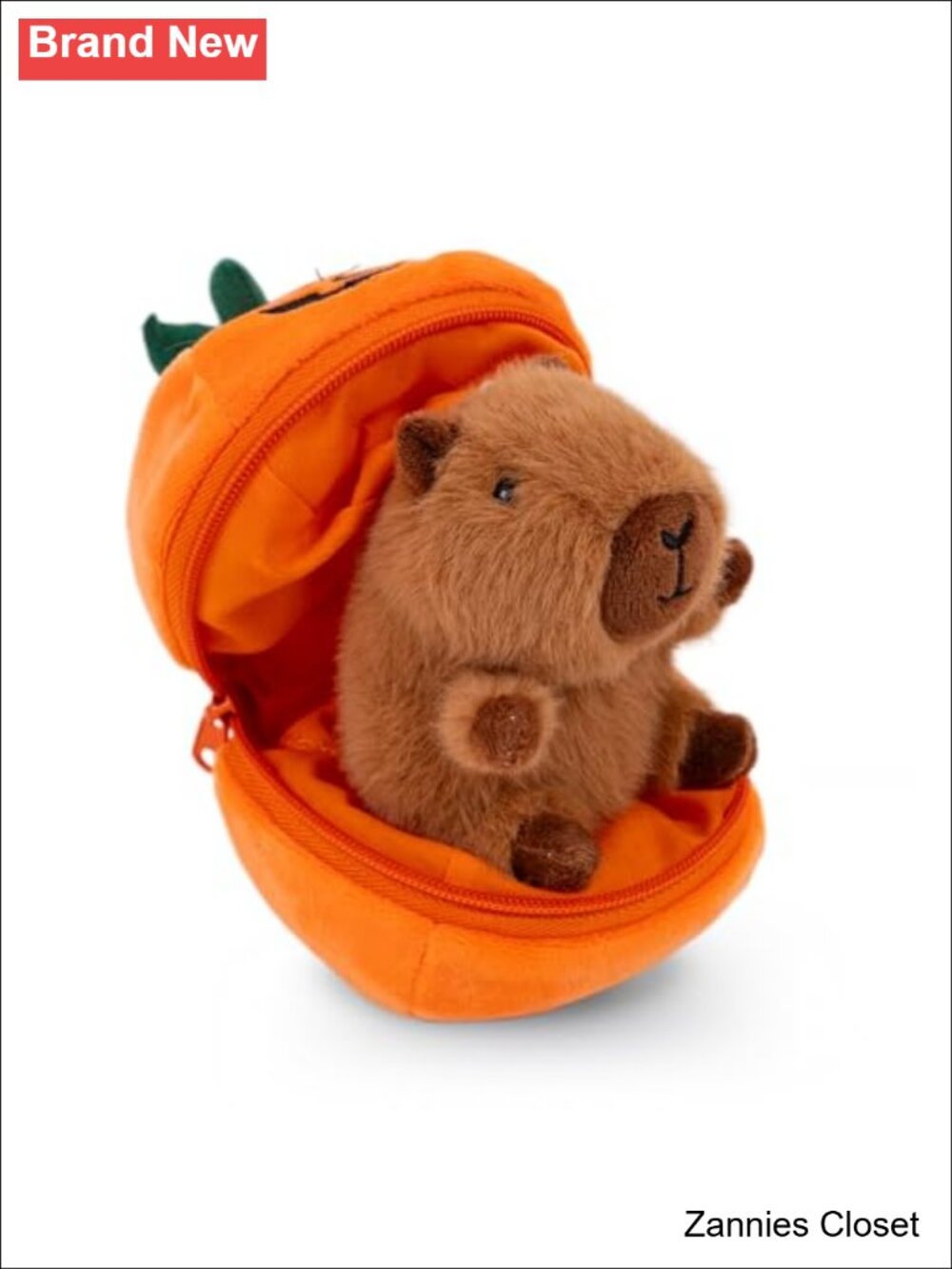 👻 Plushland Halloween Zip-Up Pumpkin Stuffed Animal Capybara Plush Toy 6"